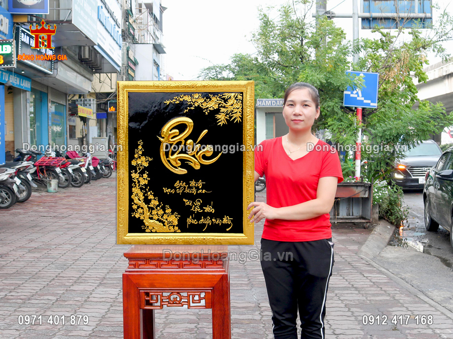 Bức tranh chữ phúc thư pháp bằng đồng mạ vàng 24K được nghệ nhân chế tác tinh xảo nhất